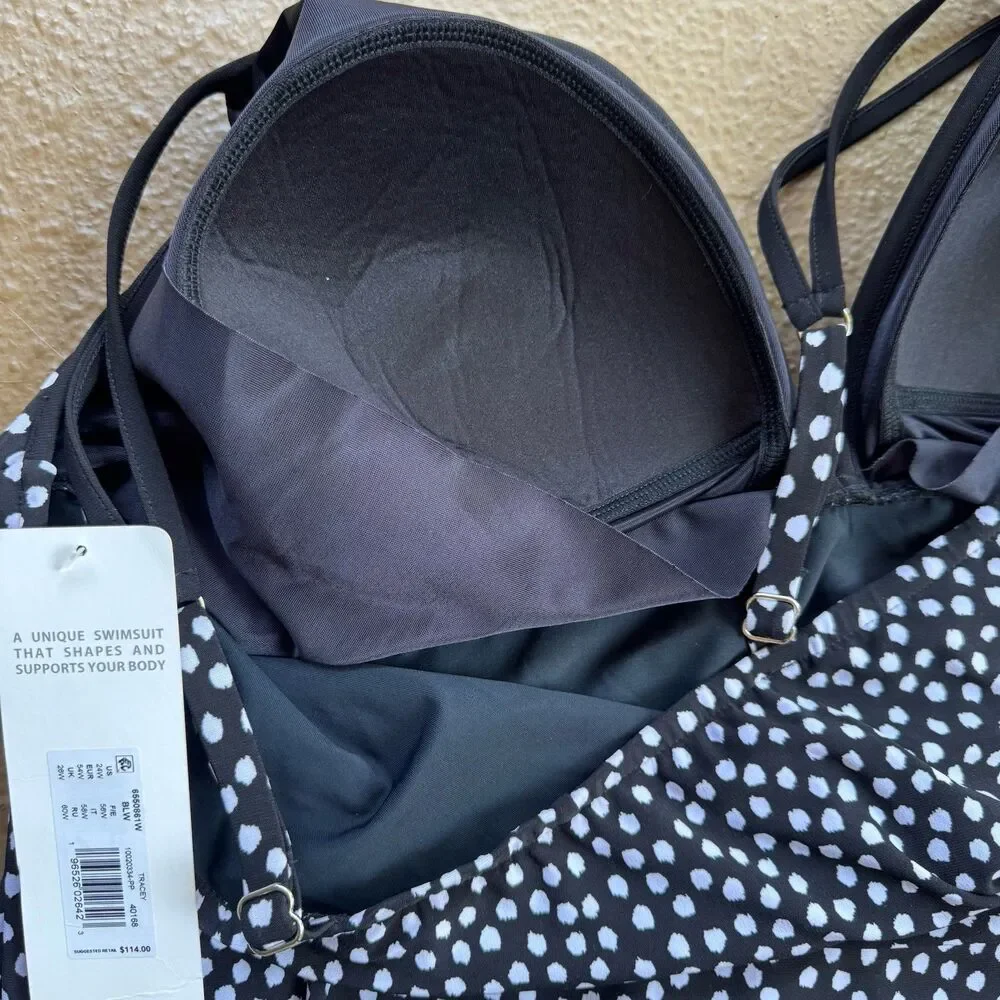 Trimshaper Swimsuit Dress Tracey Sz 24W One Piece Black White Dots Funfetti NWT - Picture 9 of 16